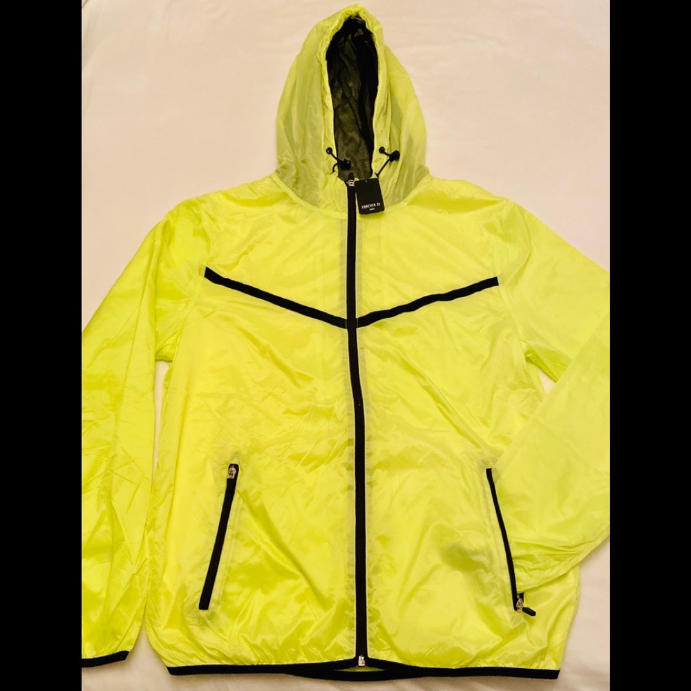 Men’s FOREVER 21 Windbreaker Hoodie Nylon Neon